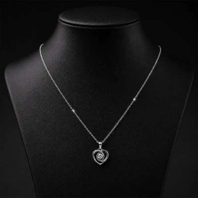 Elegant Heart Crystal Pendant Necklace in Silver Finish